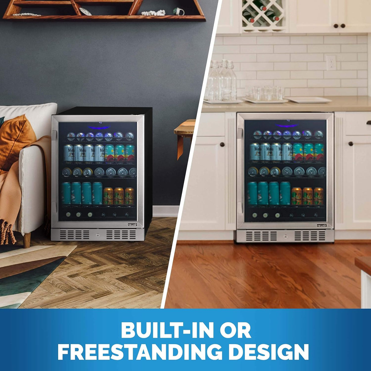Newair 24" Built-in Beverage Fridge with Triple-Pane Glass, 177 Cans, Stainless Steel - Certified Refurbished