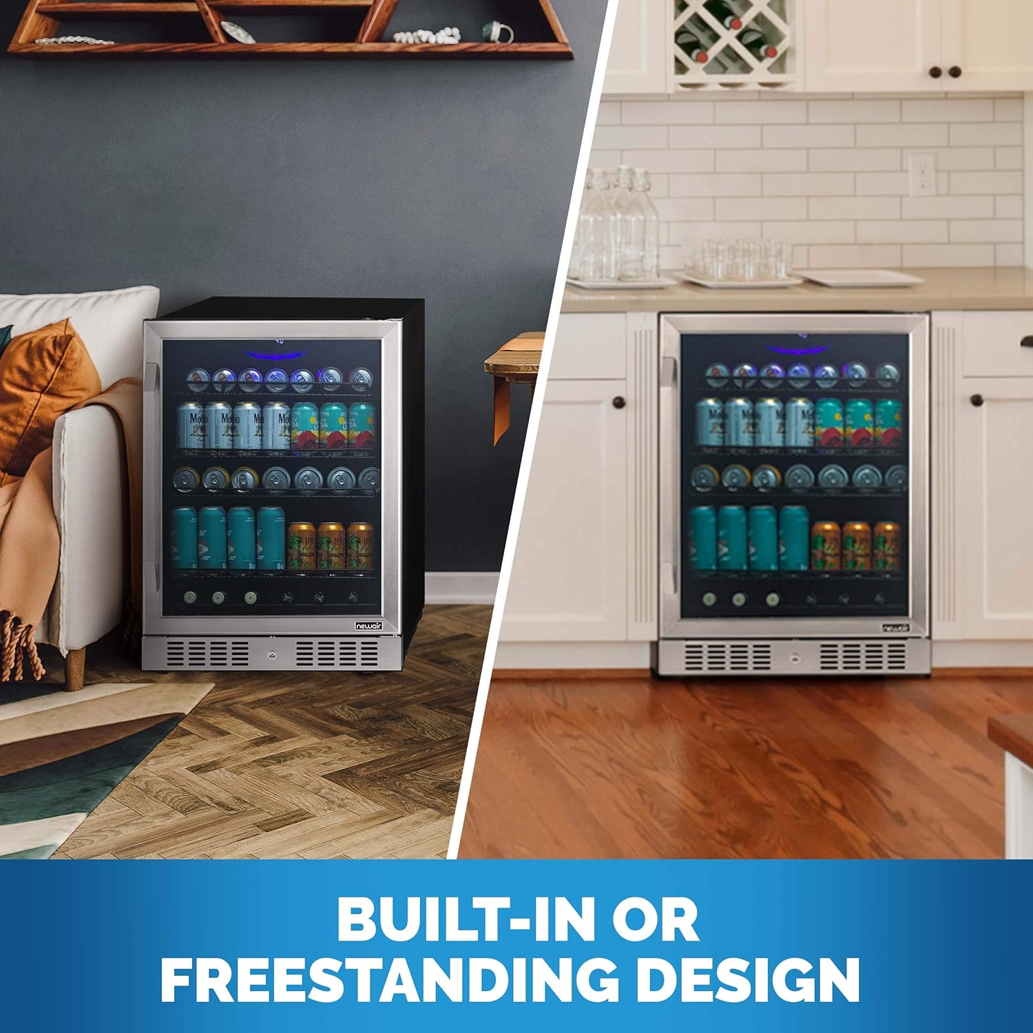 Newair 24" Built-in Beverage Fridge with Triple-Pane Glass, 177 Cans, Stainless Steel - Certified Refurbished