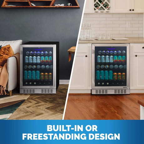 Newair 24" Built-in Beverage Fridge with Triple-Pane Glass, 177 Cans, Stainless Steel - Certified Refurbished