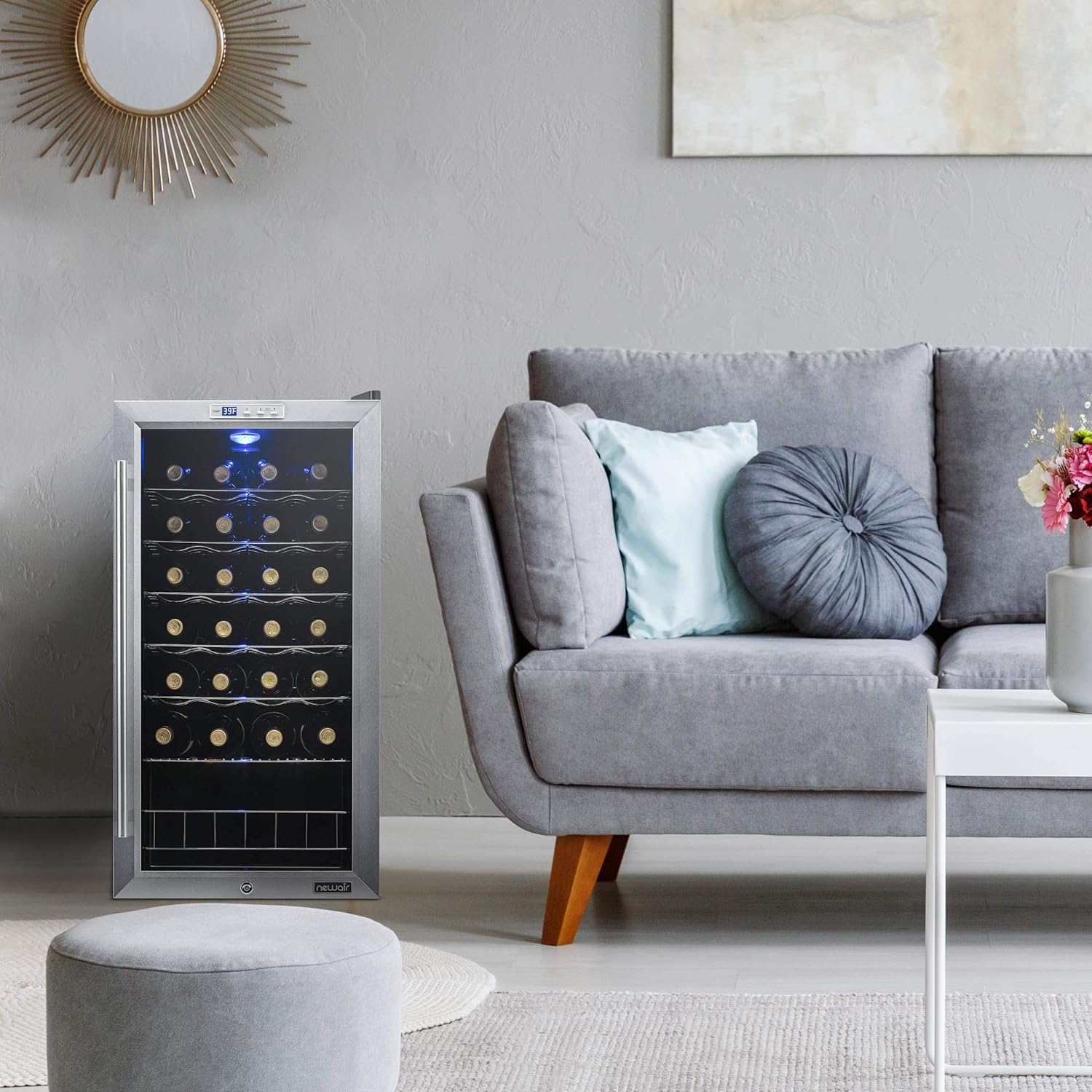 Newair Freestanding Wine Fridge, 27 Bottles, Stainless Steel - Certified Refurbished