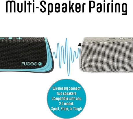 Fugoo Sport Portable Rugged Bluetooth Wireless Speaker, Waterproof, Up to 40 Hours Battery Life, Black/Teal