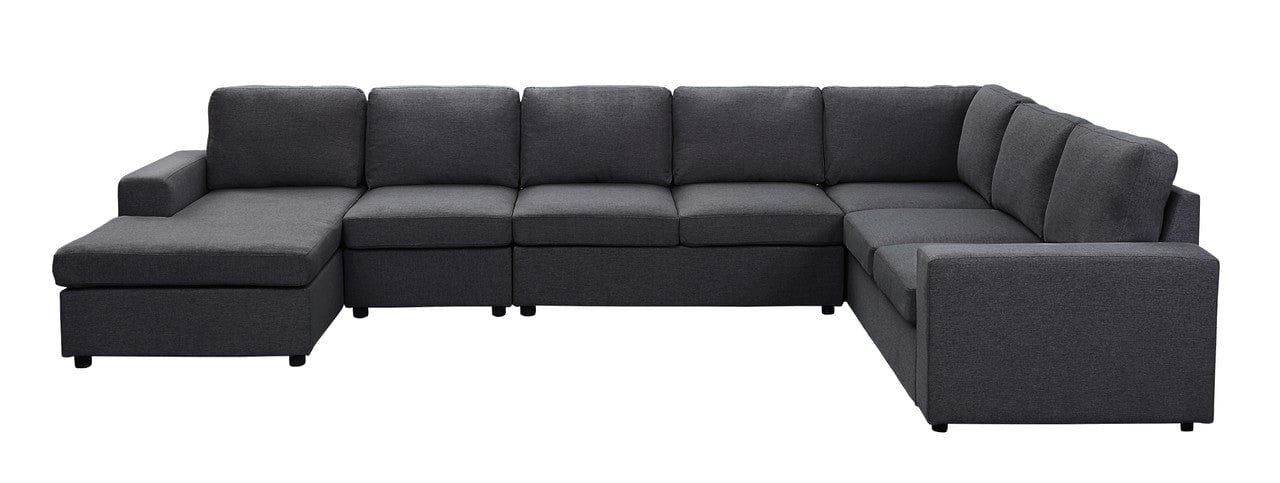 Willow & Hearth Tifton 146.5"W Modular Sectional Sofa with Reversible Chaise in Dark Gray Linen