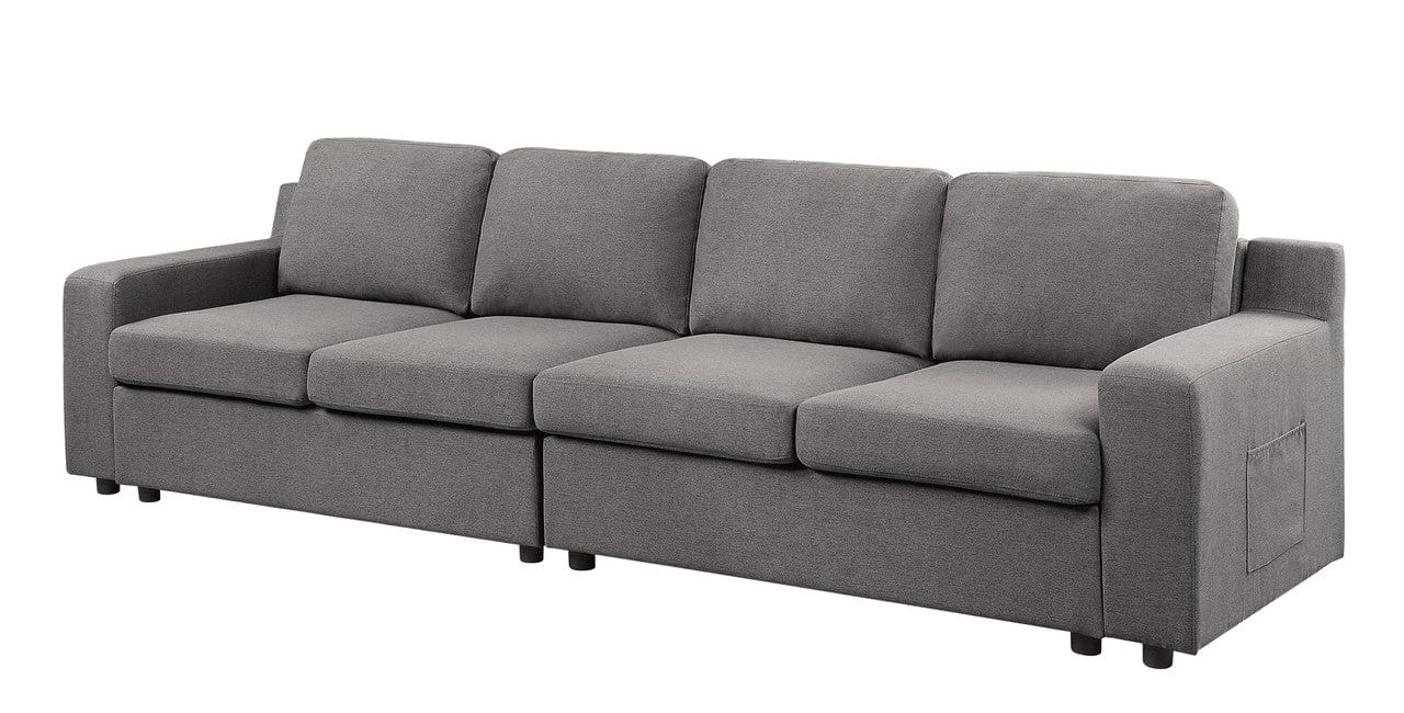 Willow & Hearth Waylon 119"W Gray Linen 4-Seater Sofa with Pockets