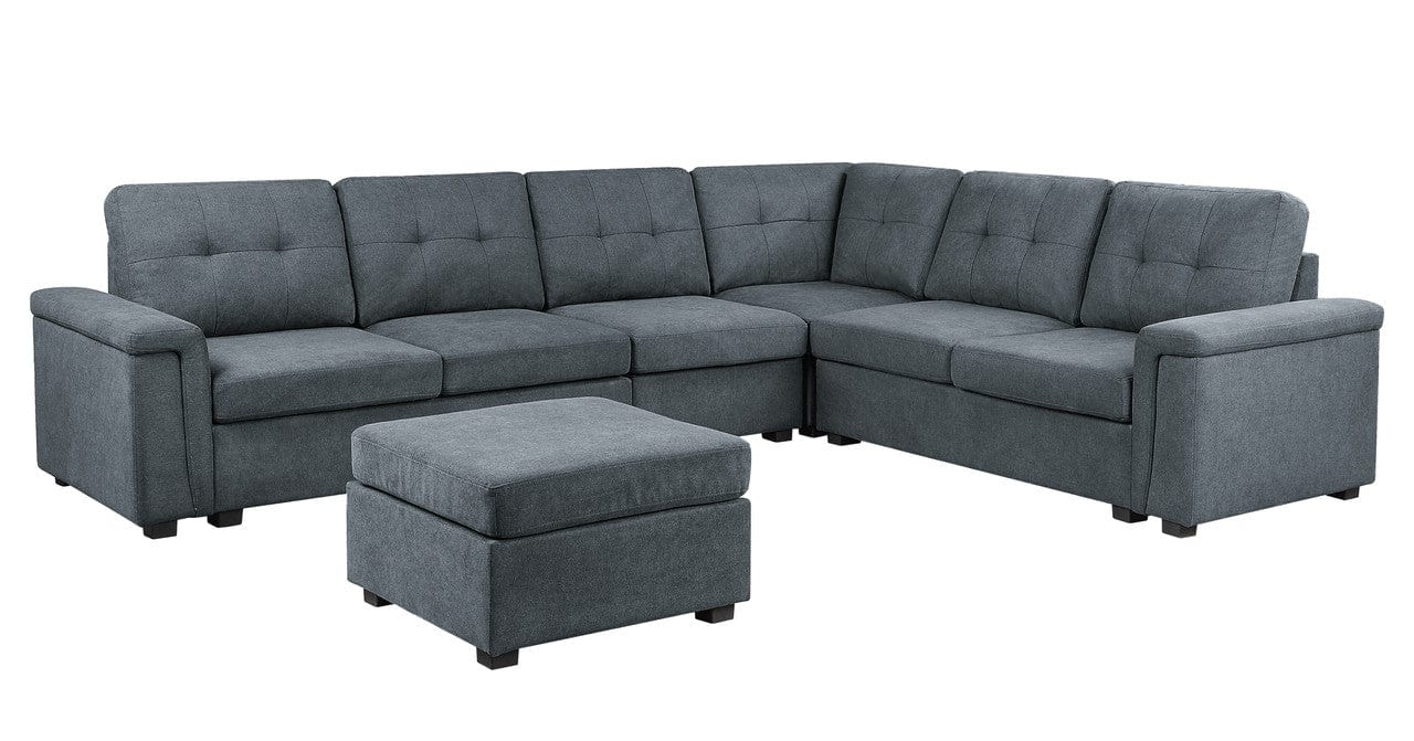 Willow & Hearth Isla 119"W Gray Woven Fabric 7-Seater Sectional Sofa with Ottoman