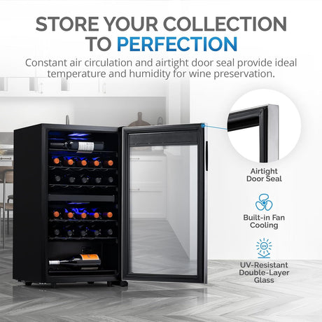 Newair Dual Zone Wine Fridge with Adjustable Racks, 28 Bottles, Stainless Steel - Certified Refurbished