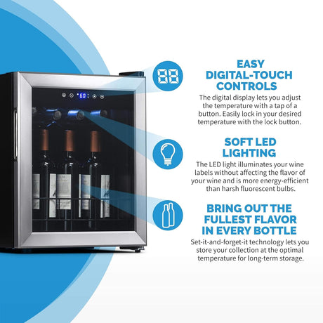 Newair Freestanding Wine Fridge with Digital Thermostat, 23 Bottles, Stainless Steel - Certified Refurbished