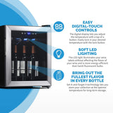 Newair Freestanding Wine Fridge with Digital Thermostat, 16 Bottles, Stainless Steel - Certified Refurbished