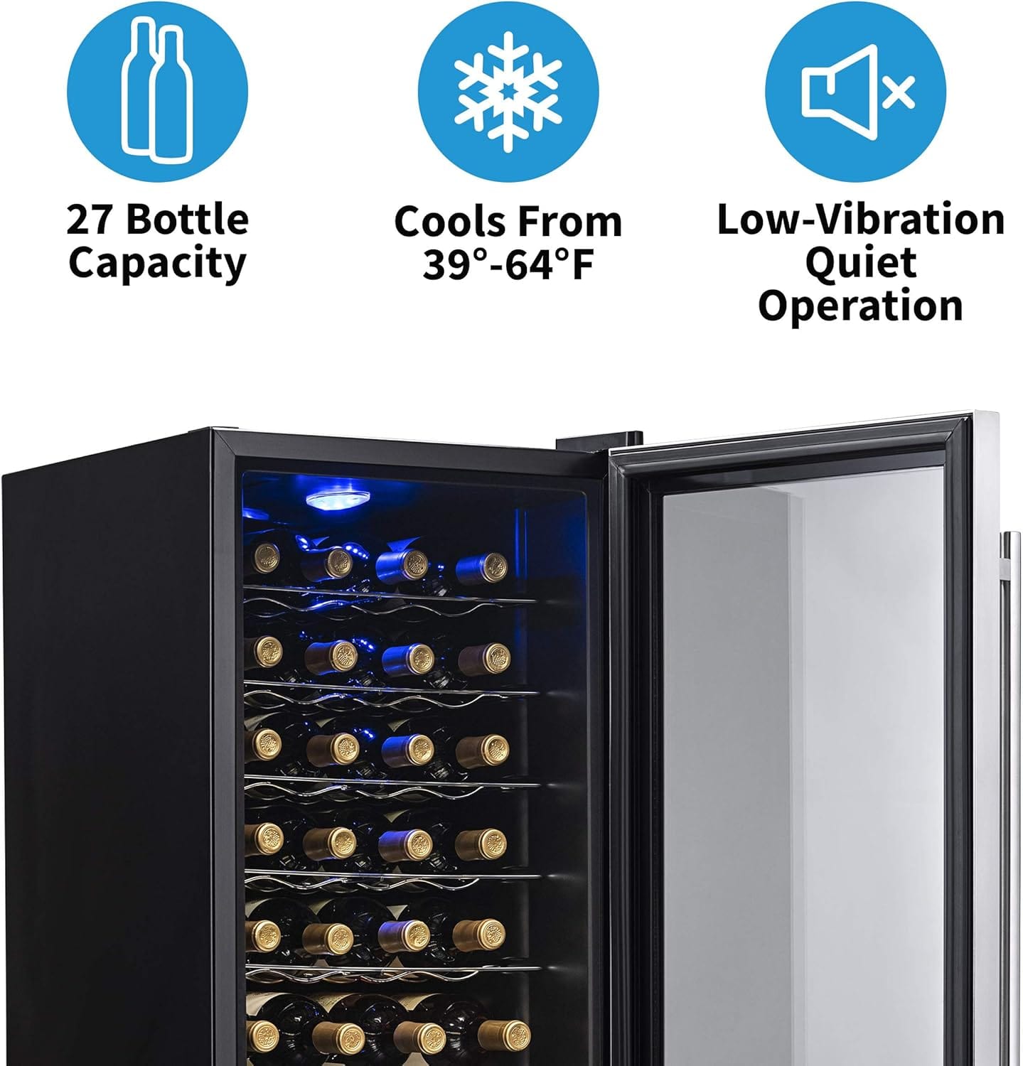 Newair Freestanding Wine Fridge, 27 Bottles, Stainless Steel - Certified Refurbished