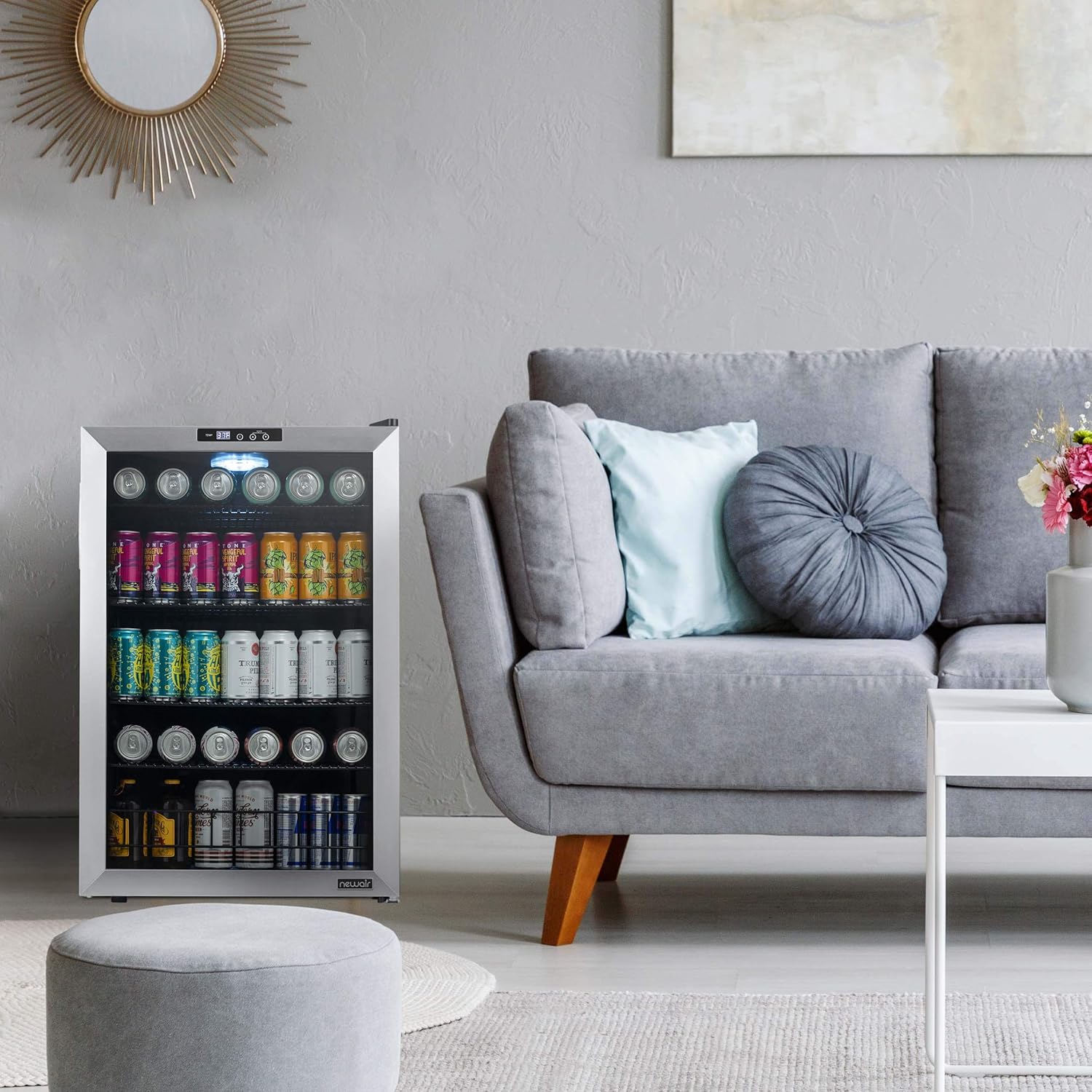 Newair Freestanding Beverage Fridge with SplitShelf, 160 Cans, Stainless Steel - Certified Refurbished