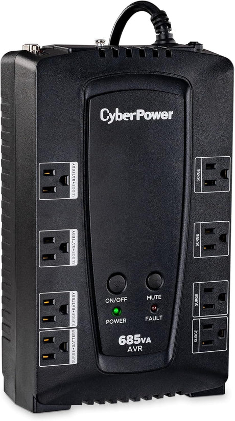 CyberPower AVR UPS Battery Backup and Surge Protector, 685VA/390W, 8 Outlets - Certified Refurbished