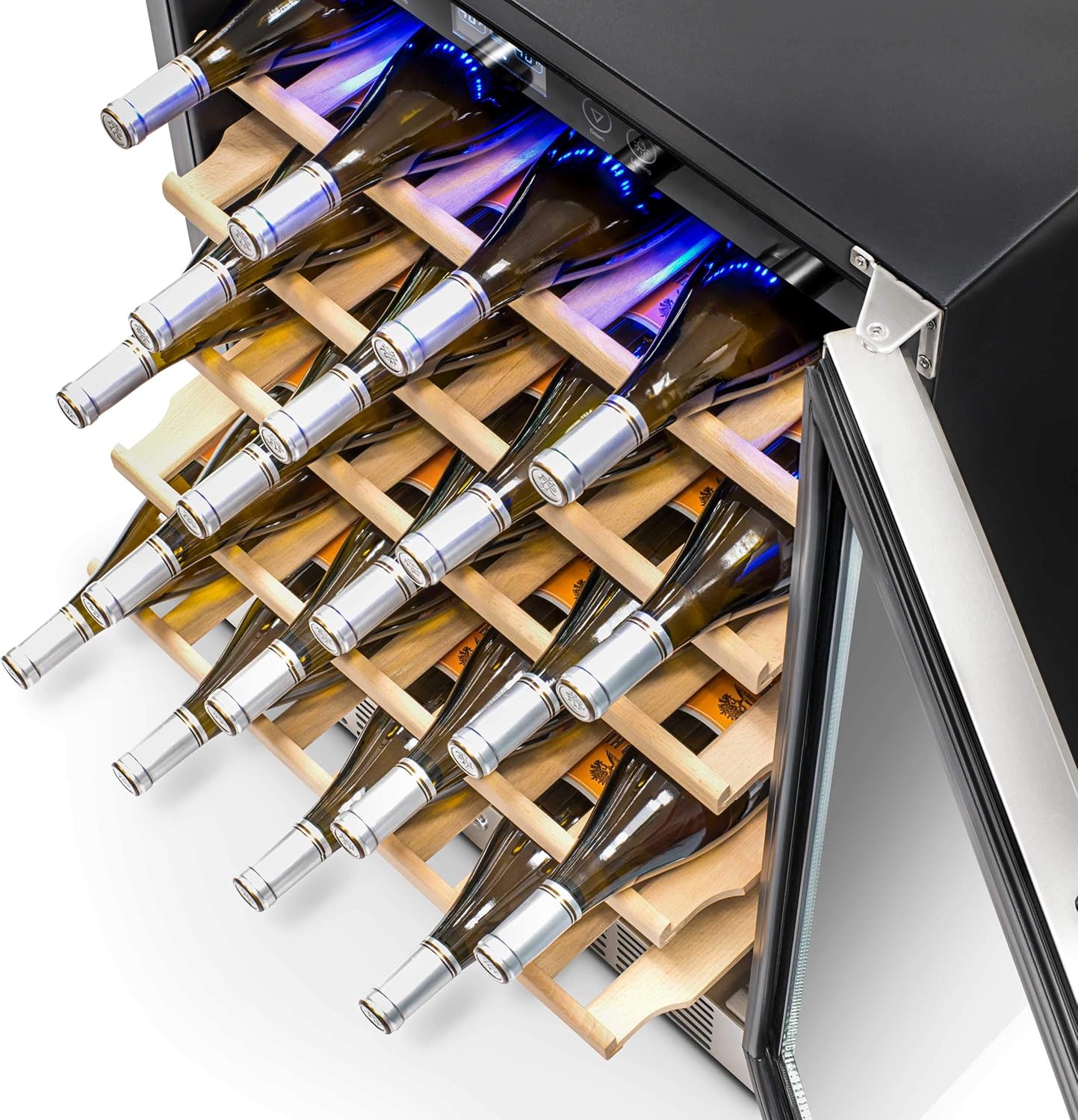 Newair 24" Built-In Wine Fridge with Beech Wood Shelves, 52 Bottles, Stainless Steel  - Certified Refurbished