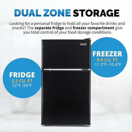 Newair Compact Mini Fridge with Freezer, 3.1 Cu. Ft., Black - Certified Refurbished