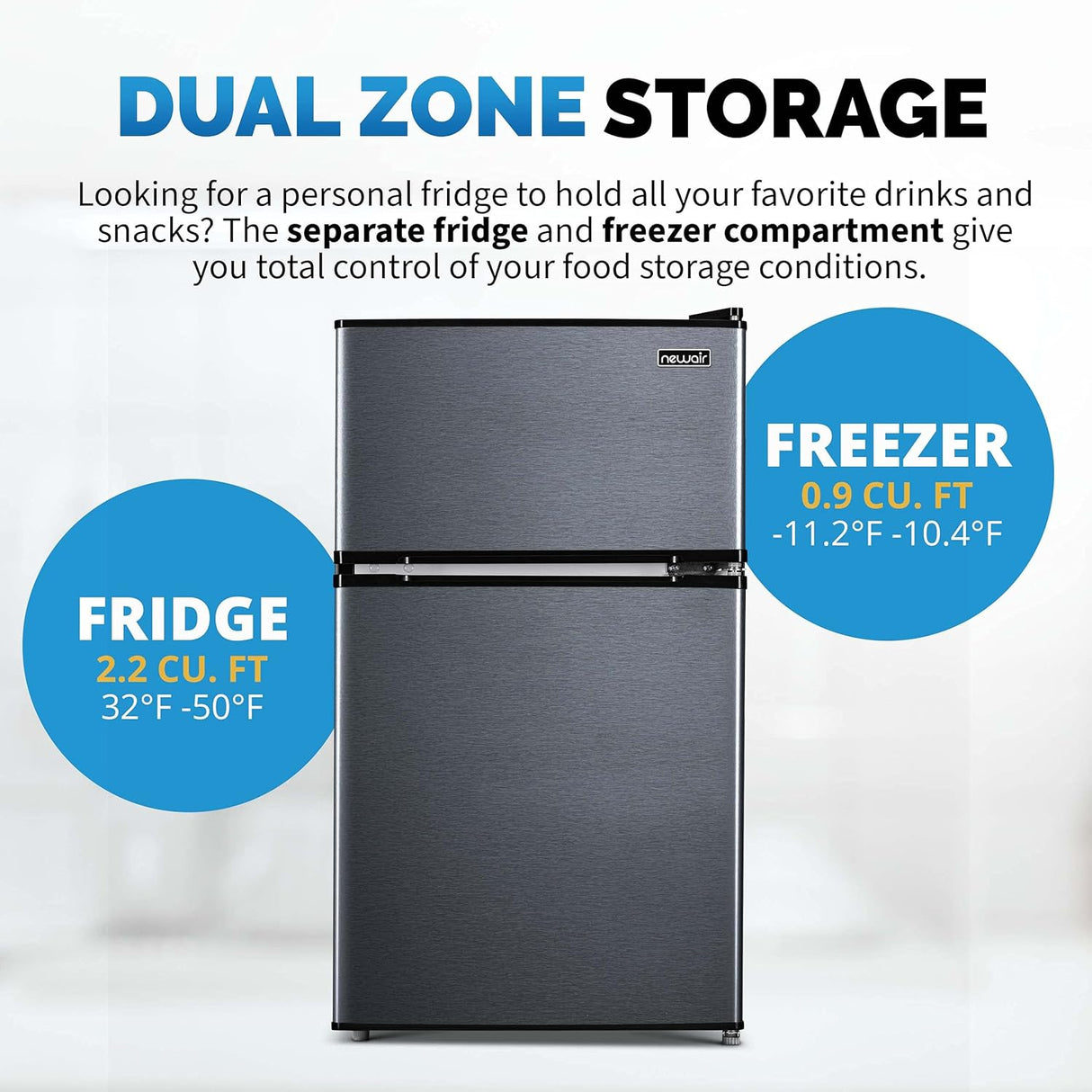 Newair Compact Mini Fridge with Freezer, 3.1 Cu. Ft., Gray - Certified Refurbished