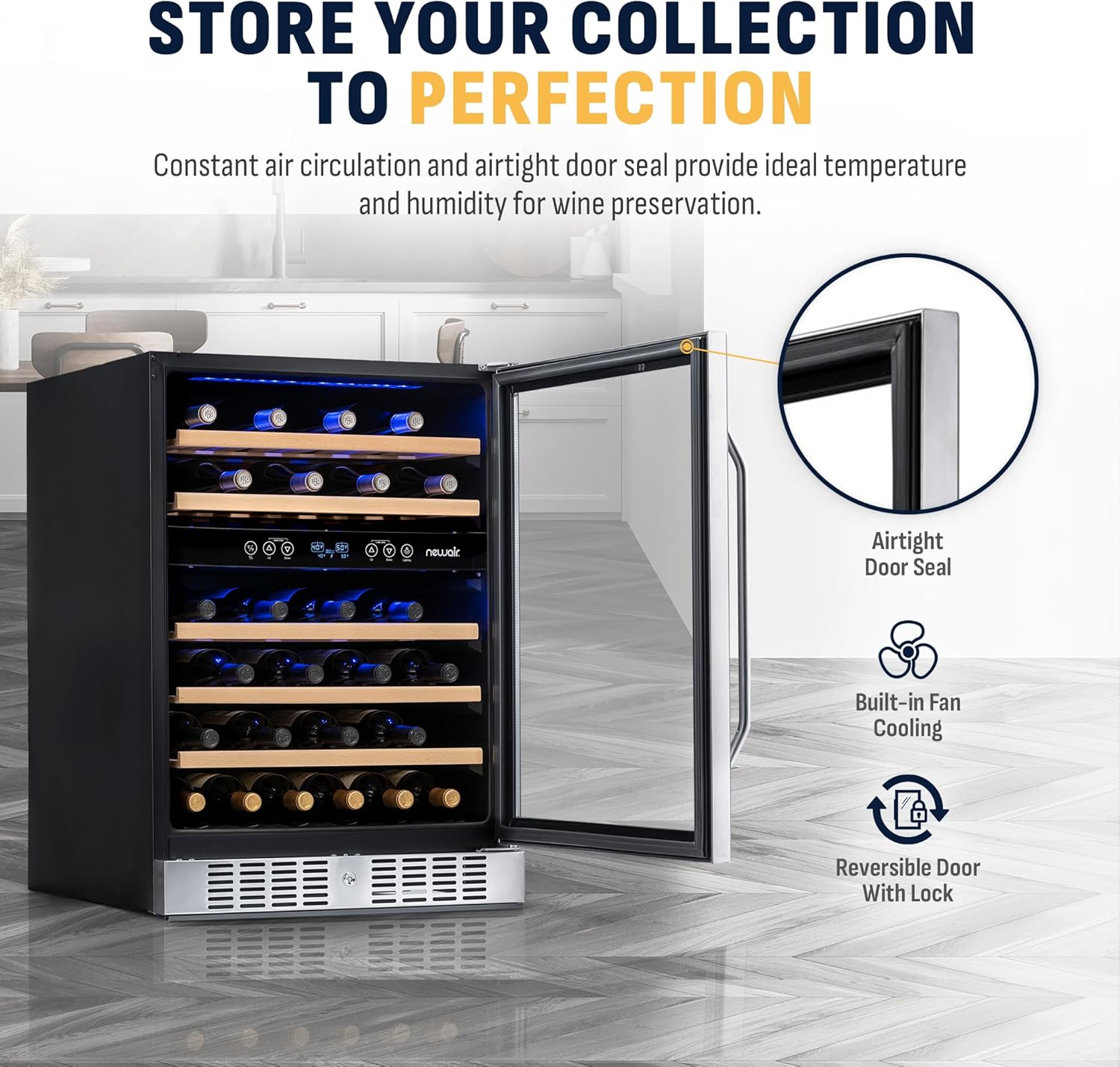 Newair 24" Dual Zone Wine Fridge with Beech Wood Shelves, 46 Bottles, Stainless Steel - Certified Refurbished