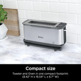 Ninja ST101 Foodi 2-in-1 Flip Toaster, 2-Slice Capacity, Compact Toaster Oven, Snack Maker, Reheat, Defrost, 1500 Watts, 6 Functions, Stainless Steel