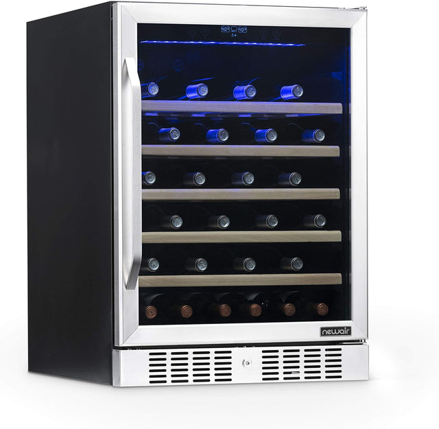 Newair 24" Built-In Wine Fridge with Beech Wood Shelves, 52 Bottles, Stainless Steel  - Certified Refurbished