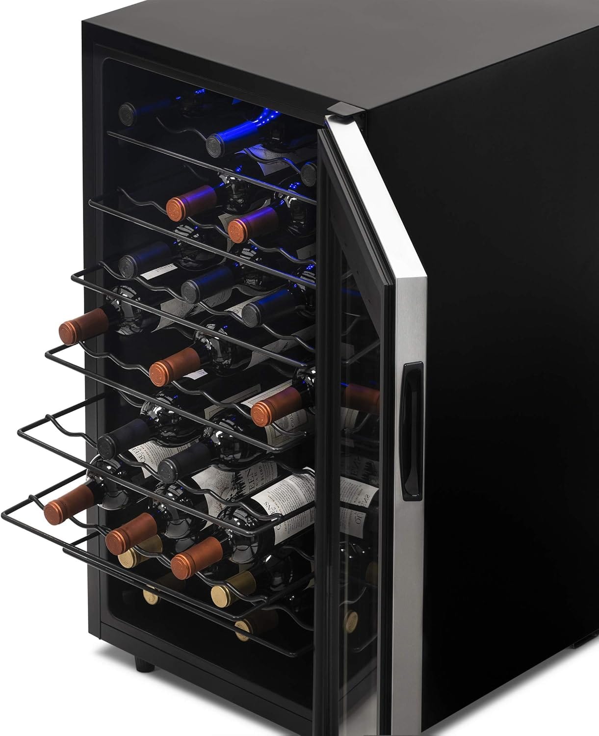Newair Freestanding Wine Fridge with Adjustable Racks, 50 Bottles, Stainless Steel - Certified Refurbished