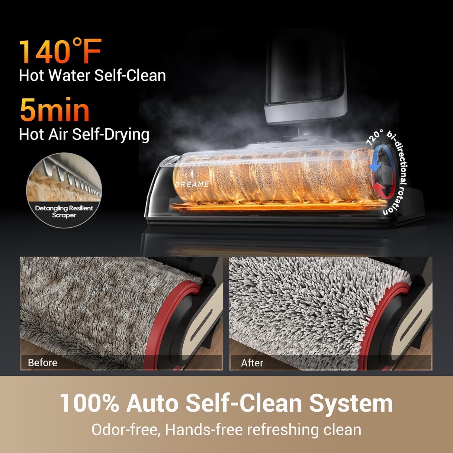 Dreame H14 Cordless Vacuum Mop, 180° Lie-Flat Wet Dry Cleaner, 140°F Brush Washing, Fast Hot Air Drying in 5 Min, Smart Hard Floor Cleaner