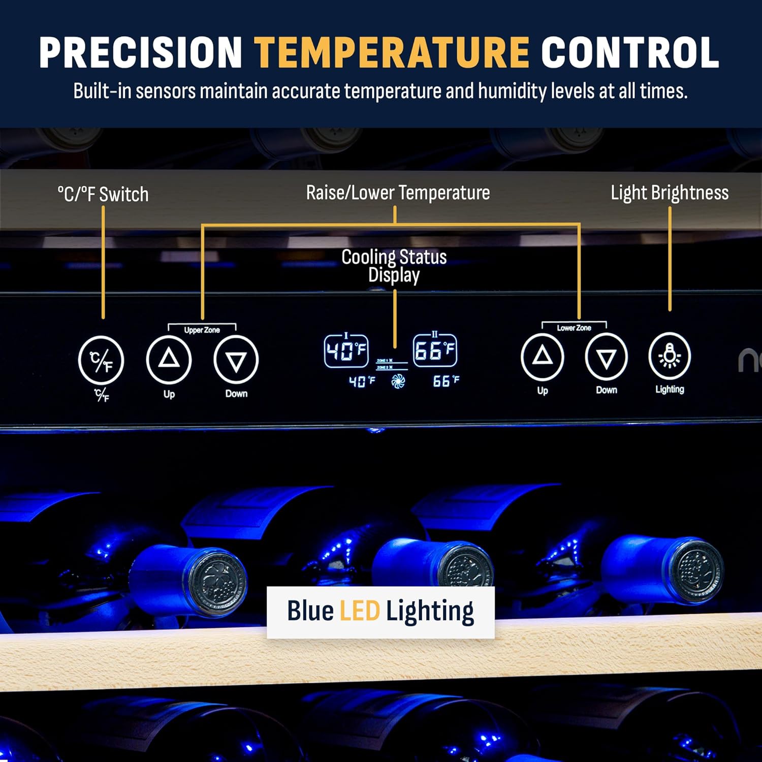 Newair 24" Dual Zone Wine Fridge with Beech Wood Shelves, 46 Bottles, Stainless Steel - Certified Refurbished