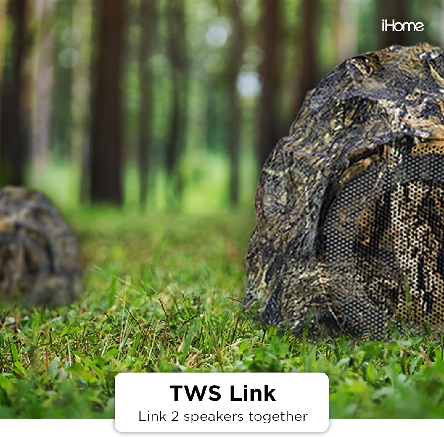 iHome Outdoor Rock Wireless Bluetooth, IPX5 Waterproof Speakers, Pair, Moss Oak / Camo