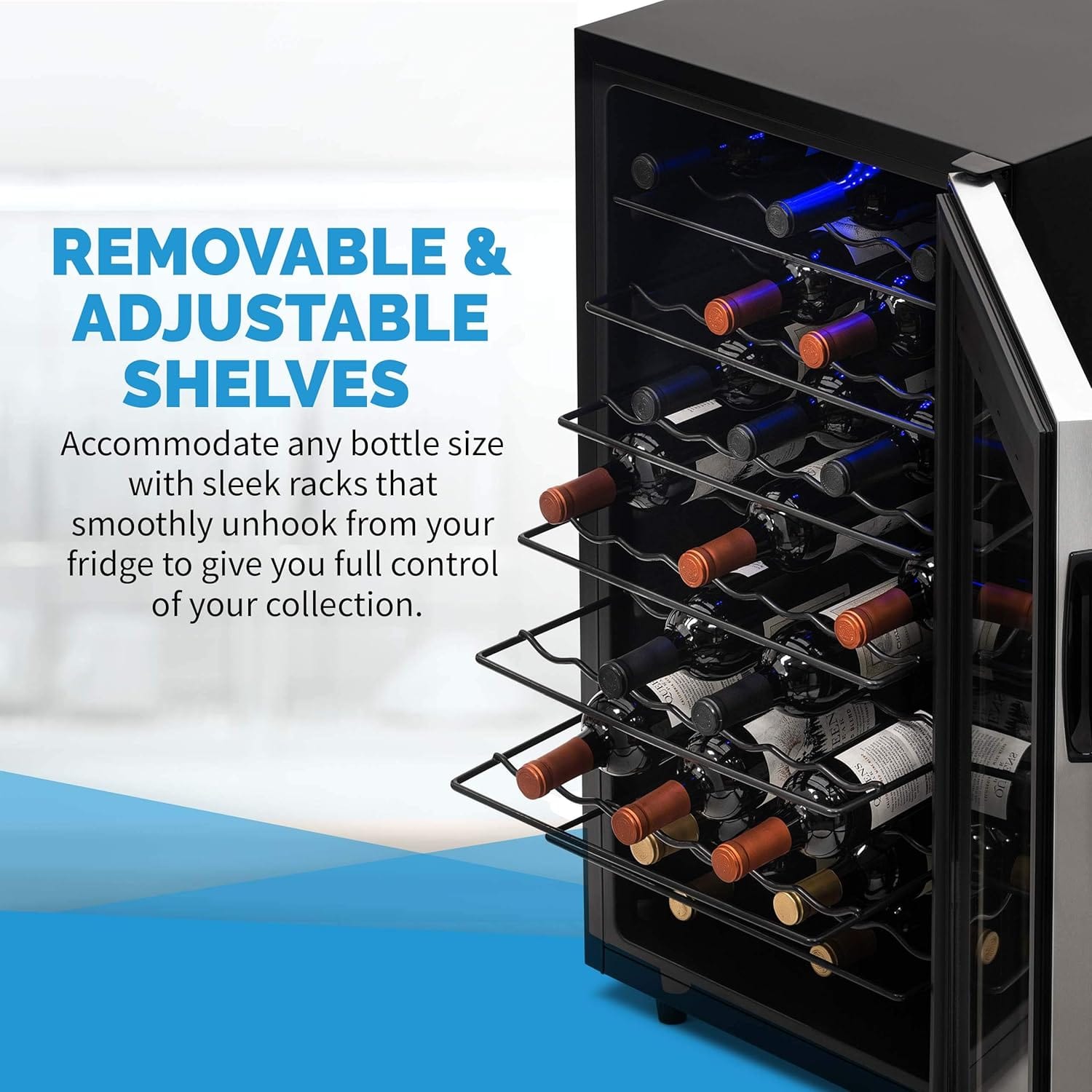 Newair Freestanding Wine Fridge with Adjustable Racks, 50 Bottles, Stainless Steel - Certified Refurbished