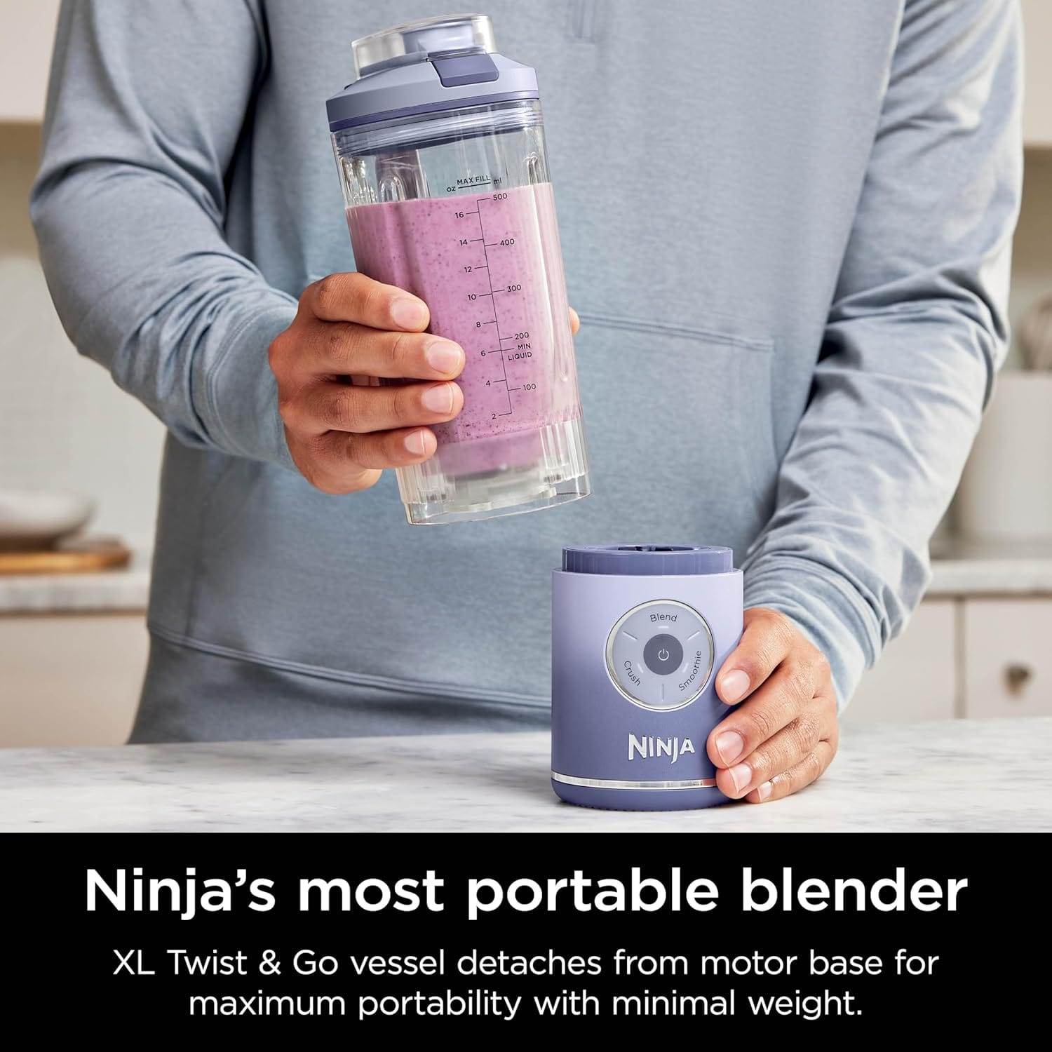 Ninja Blast Max Personal Cordless Blender for Smoothies, Blend, Ice Crush, 22 oz. Twist & Go Vessel, Lavender - Certified Refurbished