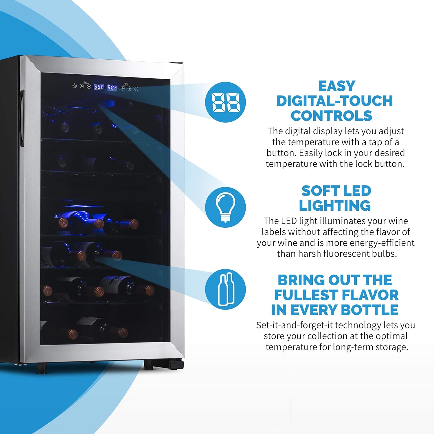 Newair Freestanding Dual Zone Wine Fridge, 43 Bottles, Stainless Steel - Certified Refurbished