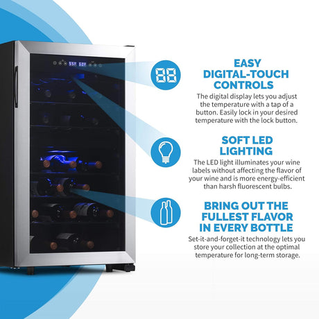 Newair Freestanding Dual Zone Wine Fridge, 43 Bottles, Stainless Steel - Certified Refurbished