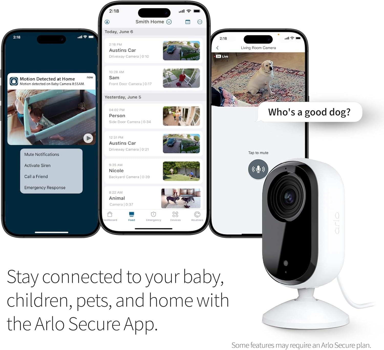 Arlo Essential 2nd Gen 2K Indoor Single Cam, White - Certified Refurbished