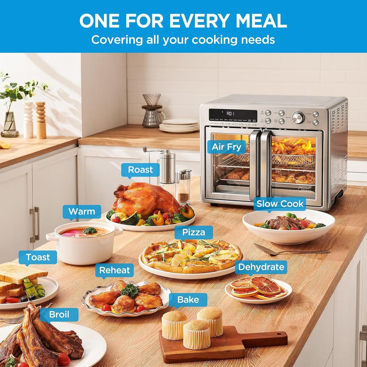 Midea Flexify French Door Air Fryer Oven, Extra-Large Air Fryer & Toaster Oven Combo, Stainless Steel - Certified Refurbished