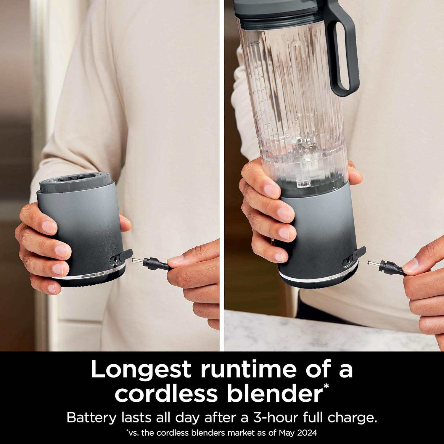 Ninja Blast Max Personal Cordless Blender for Smoothies, Blend, Ice Crush, 22 oz. Twist & Go Vessel, Gray - Certified Refurbished