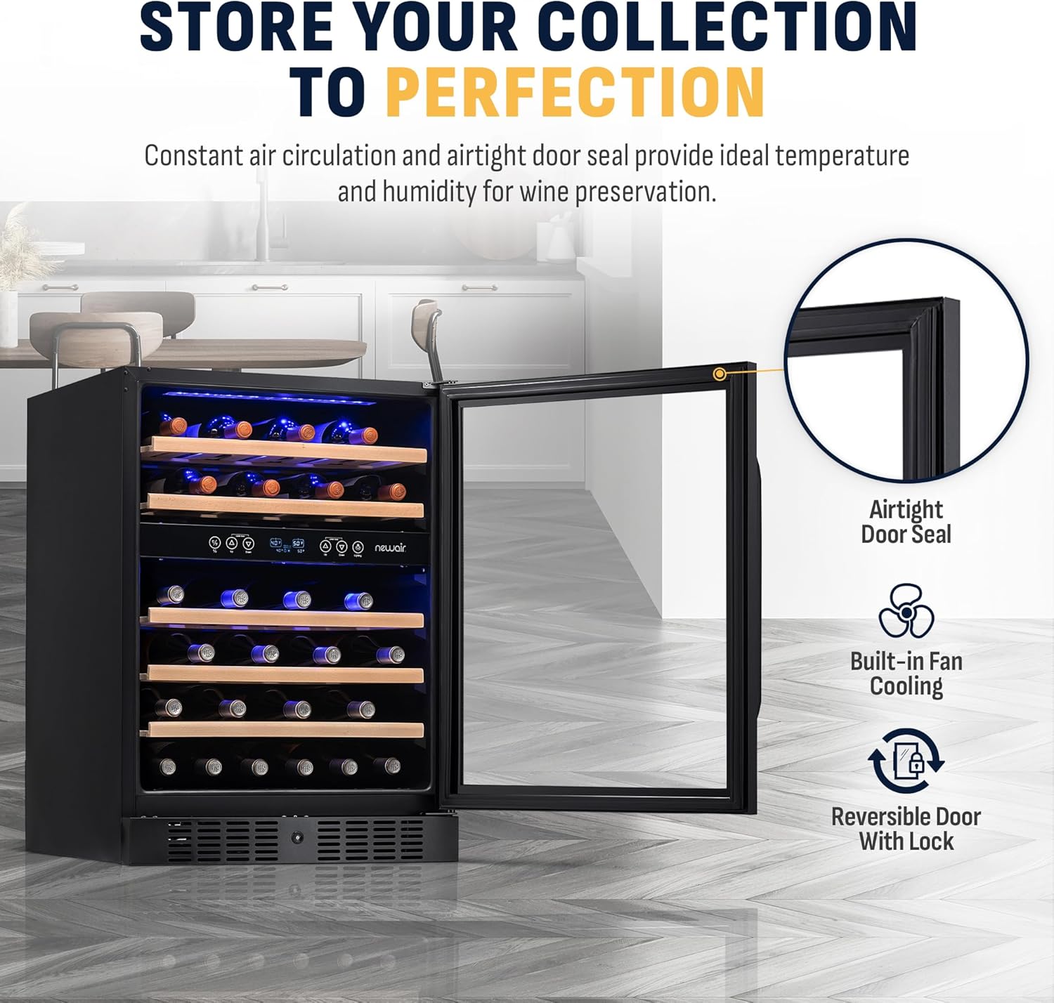 Newair 24" Built-in Dual Zone Wine Fridge, 46 Bottles, Black - Certified Refurbished