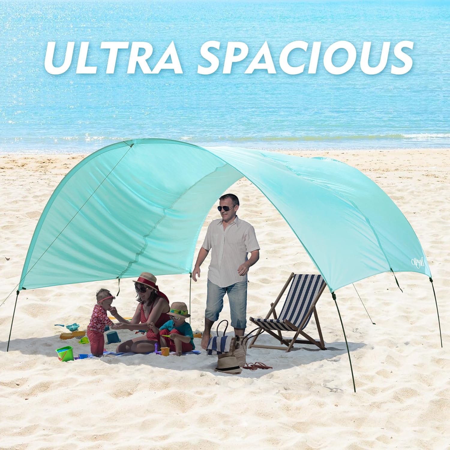 Zingtto Beach Sun Shade, UPF 50+ UV Protection, 150 Sq. Ft. Windproof Canopy Tent,  Easy Set Up, Compact & Portable for Beach, Camping, Backyard, Aqua