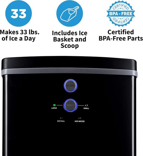 Newair Portable Ice Maker with 2 Ice Sizes, 33 lbs of Ice a Day, Black - Certified Refurbished