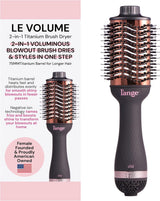 L'ange Hair Le Volume 2-in-1 Titanium Blow Dryer Brush, 75mm Oval Barrel, for Smooth, Frizz-Free Styling on All Hair Types, Black