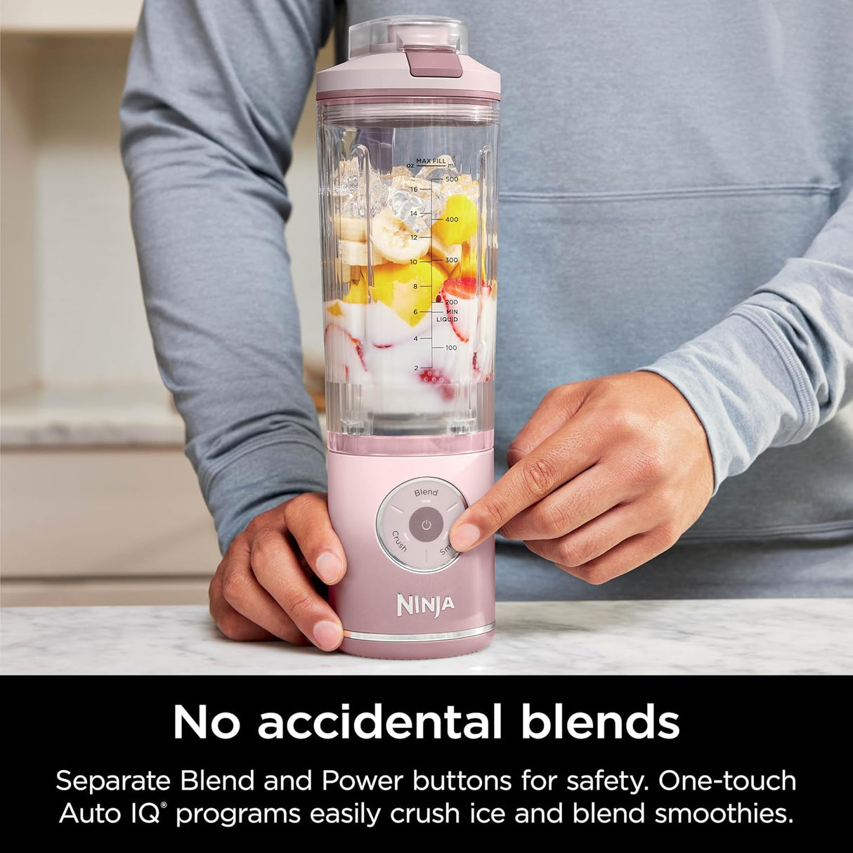 Ninja Blast Max Personal Cordless Blender for Smoothies, Blend, Ice Crush, 22 oz. Twist & Go Vessel, Pink - Certified Refurbished