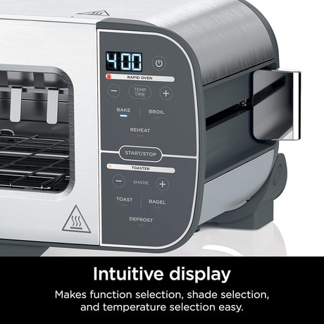 Ninja ST101 Foodi 2-in-1 Flip Toaster, 2-Slice Capacity, Compact Toaster Oven, Snack Maker, Reheat, Defrost, 1500 Watts, 6 Functions, Stainless Steel