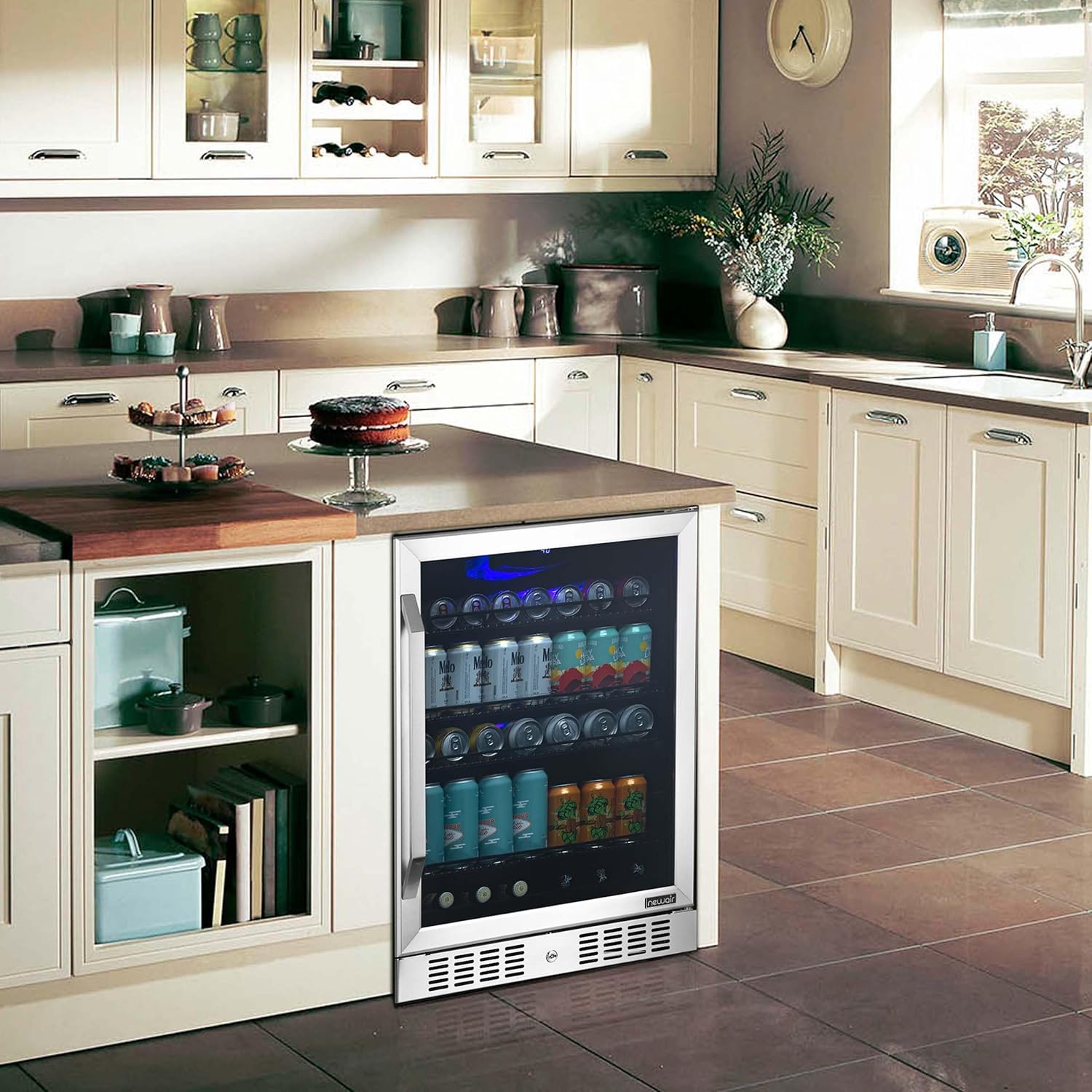 Newair 24" Built-in Beverage Fridge with Triple-Pane Glass, 177 Cans, Stainless Steel - Certified Refurbished