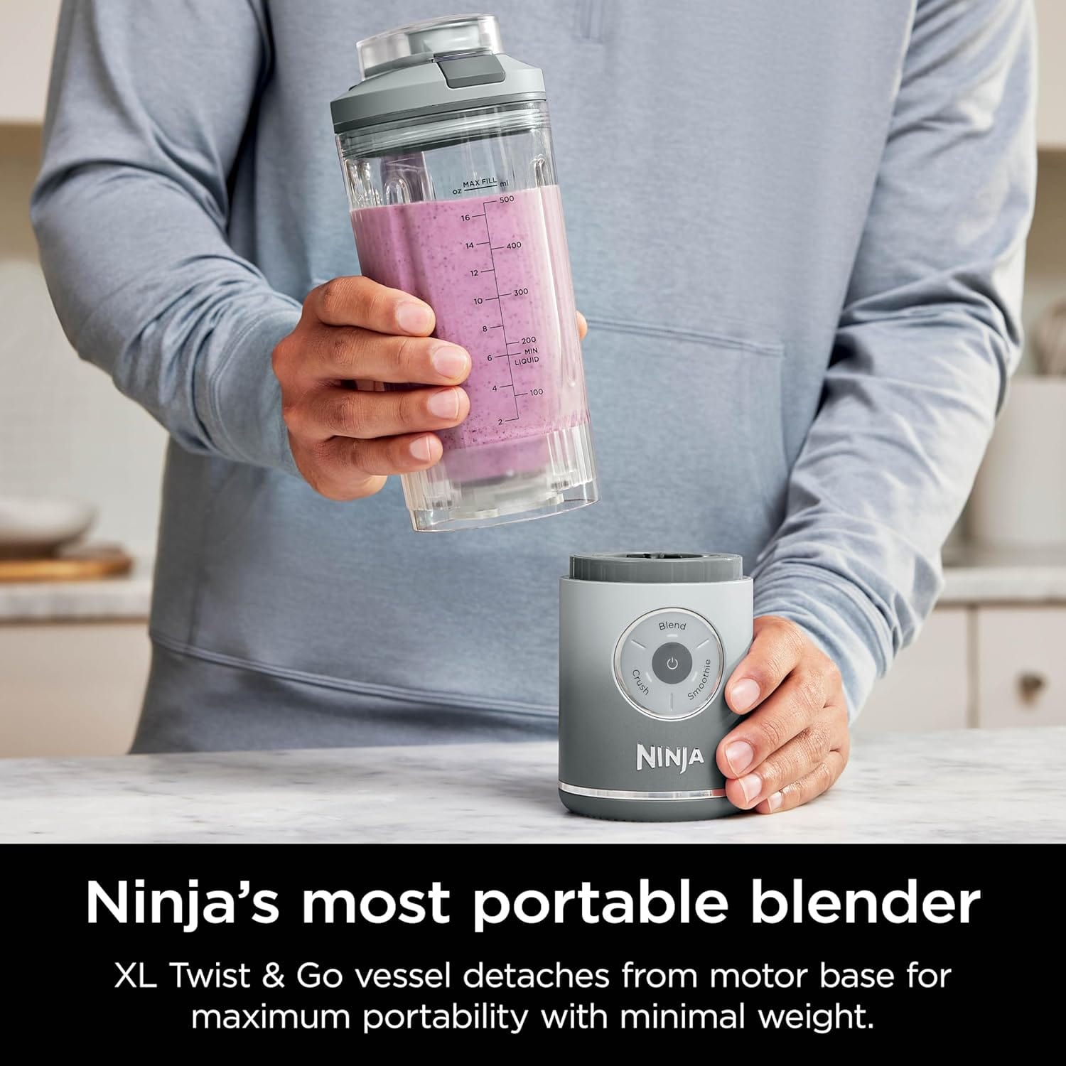 Ninja Blast Max Personal Cordless Blender for Smoothies, Blend, Ice Crush, 22 oz. Twist & Go Vessel, Silver - Certified Refurbished