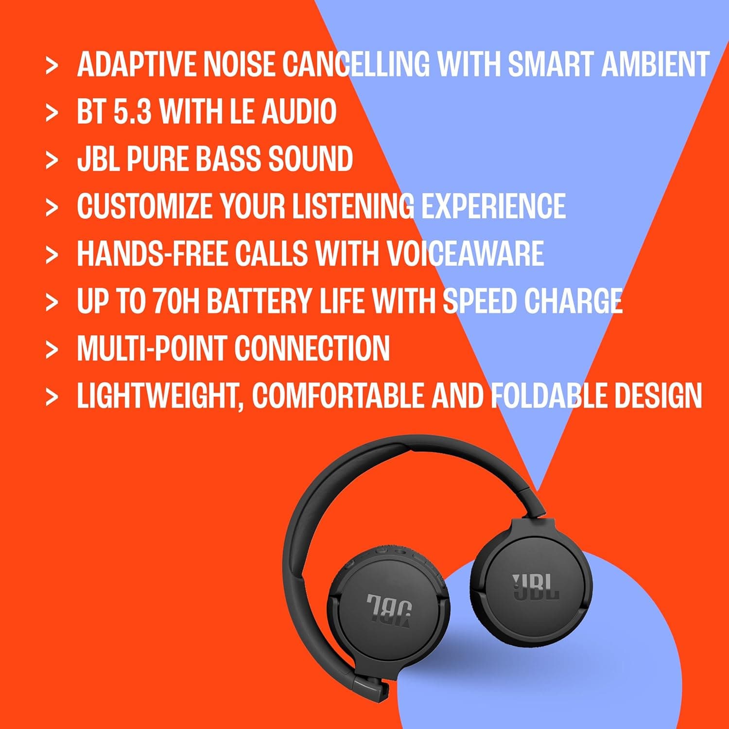 JBL Tune 670NC Bluetooth Wireless On-Ear Headphones, Black - Certified Refurbished