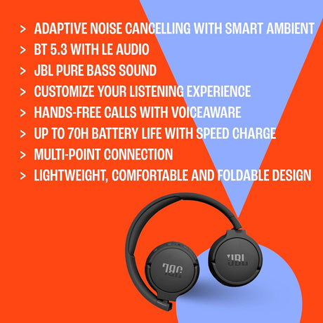 JBL Tune 670NC Bluetooth Wireless On-Ear Headphones, Black - Certified Refurbished