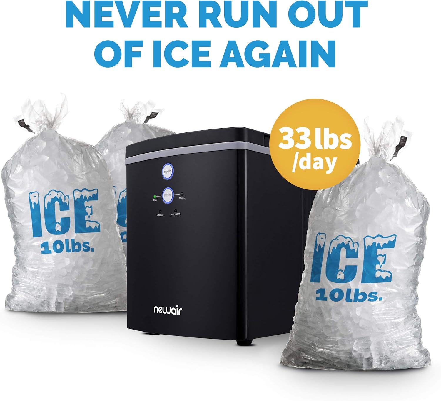Newair Portable Ice Maker with 2 Ice Sizes, 33 lbs of Ice a Day, Black - Certified Refurbished