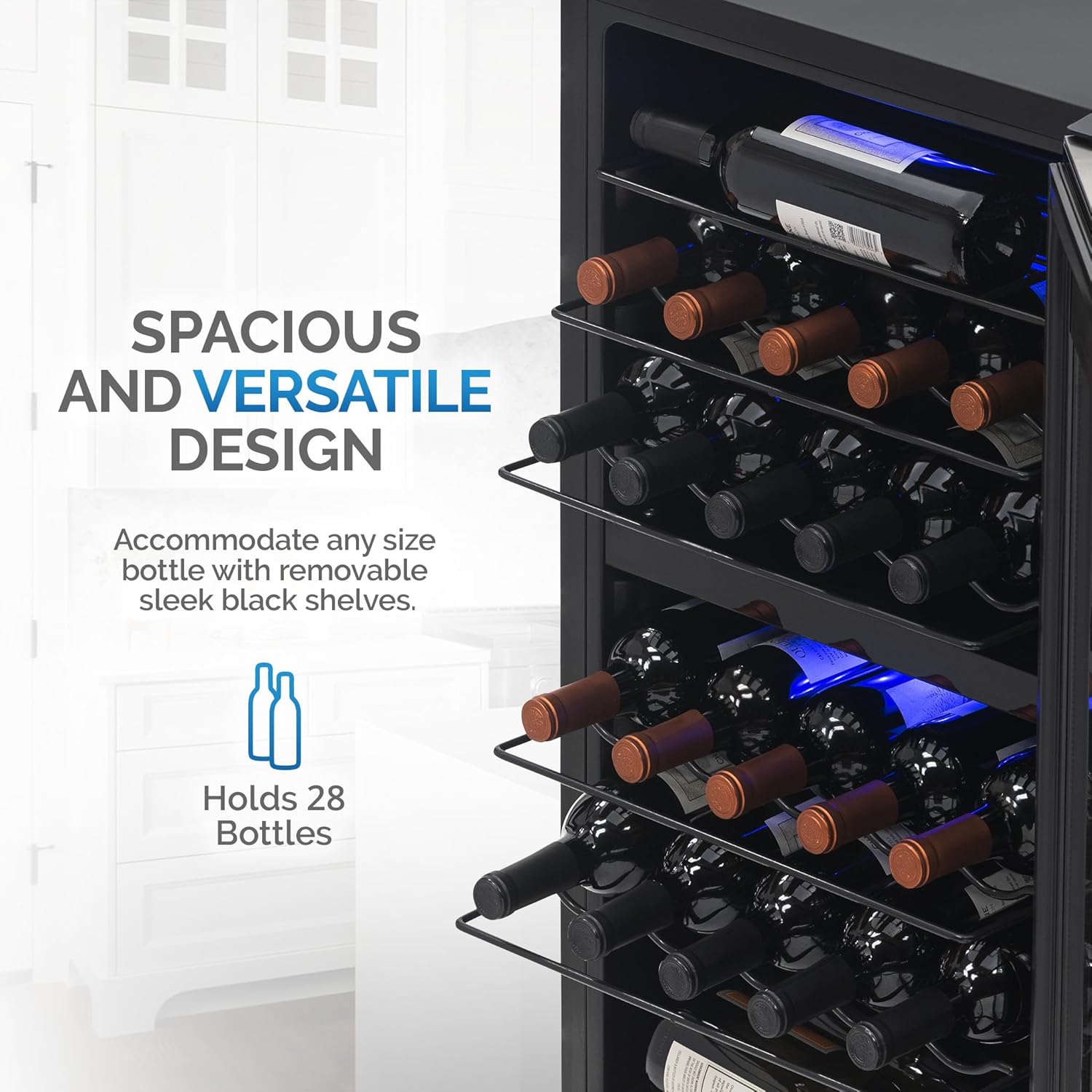 Newair Dual Zone Wine Fridge with Adjustable Racks, 28 Bottles, Stainless Steel - Certified Refurbished