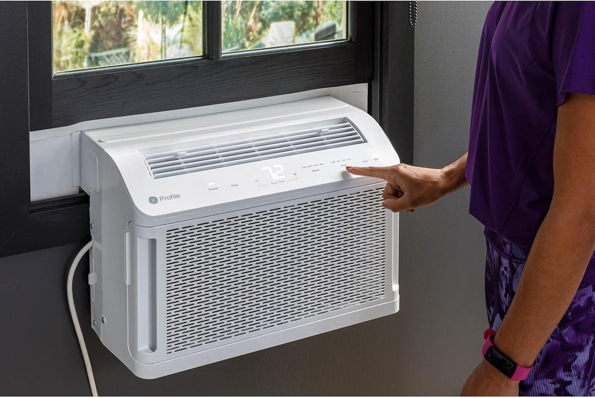 GE Profile ClearView 8300 BTU Window Air Conditioner Unit, U-Shaped Adjustable Depth, Up to 350 sq ft., White - Certified Refurbished