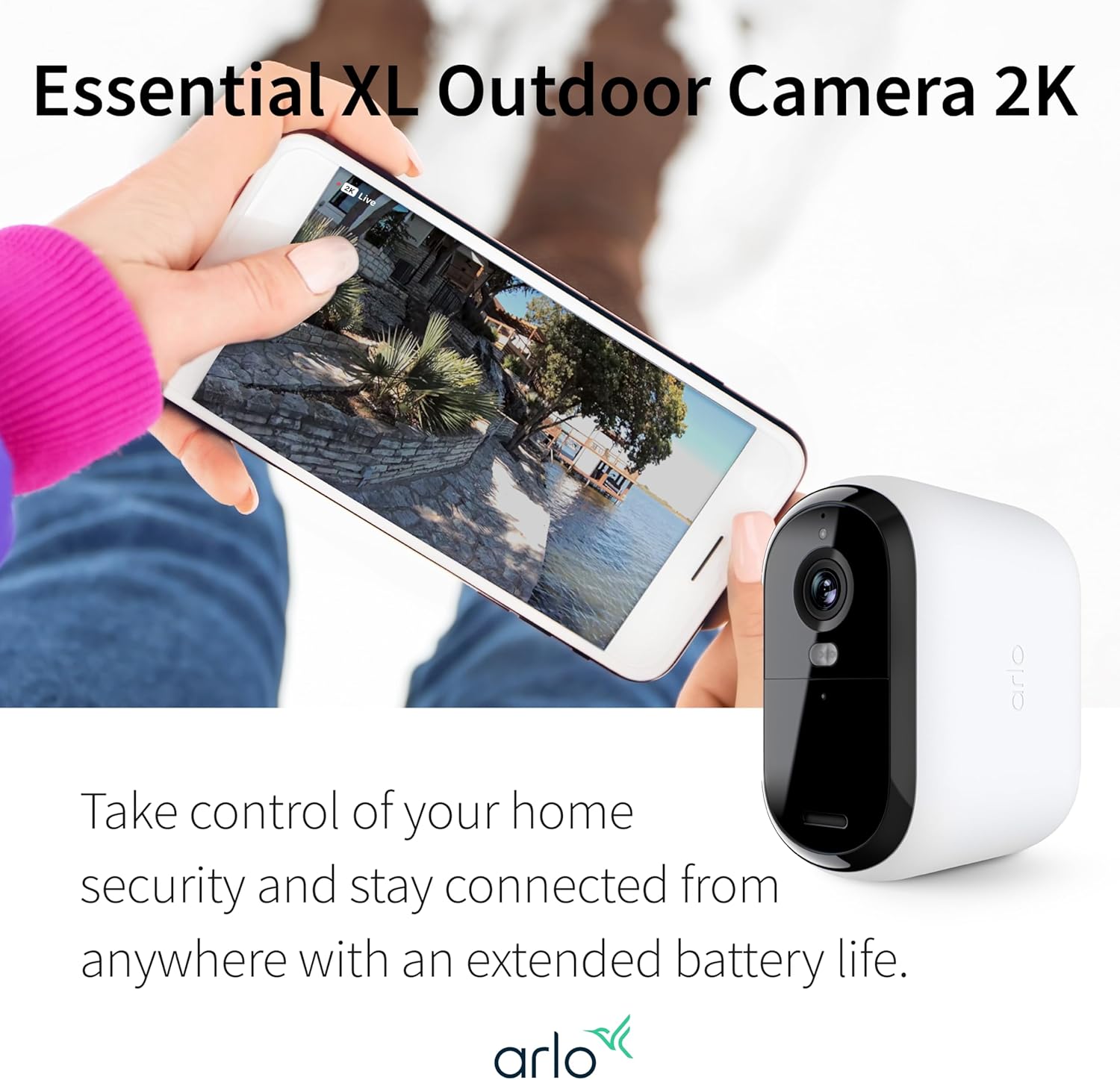 Arlo Essential 2nd Gen 2K XL Single Cam, White - Certified Refurbished