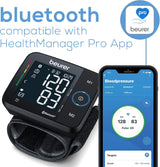 Beurer Wrist Blood Pressure Monitor with Bluetooth, Irregular Heartbeat Detection, Risk Indicator, Large Display, and Travel Case - Refurbished