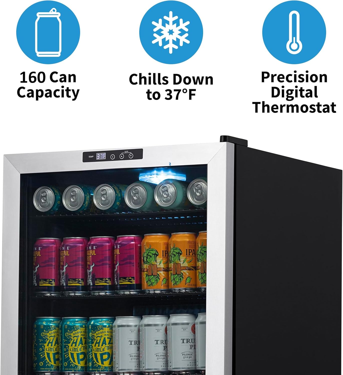 Newair Freestanding Beverage Fridge with SplitShelf, 160 Cans, Stainless Steel - Certified Refurbished