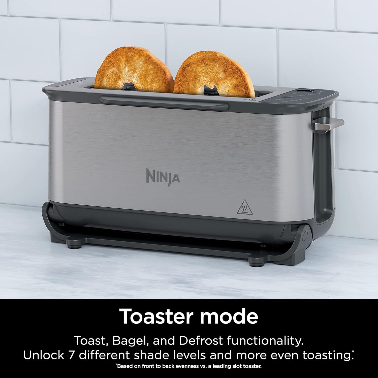 Ninja ST101 Foodi 2-in-1 Flip Toaster, 2-Slice Capacity, Compact Toaster Oven, Snack Maker, Reheat, Defrost, 1500 Watts, 6 Functions, Stainless Steel