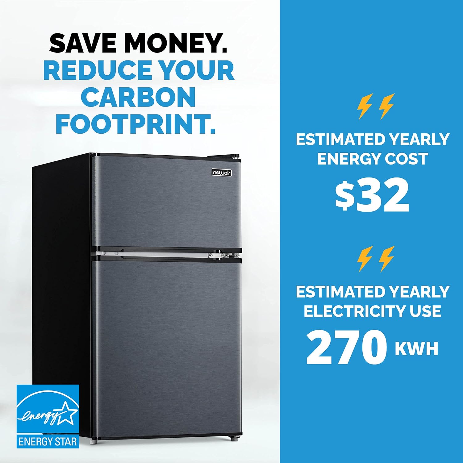 Newair Compact Mini Fridge with Freezer, 3.1 Cu. Ft., Gray - Certified Refurbished