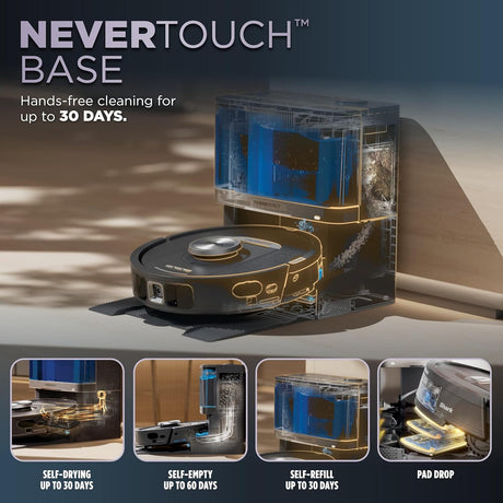 Shark R-RV2820YE-SD PowerDetect 2-in-1 Robot Vacuum and Mop with NeverTouch™ Base, Gaia Grey - Open Box
